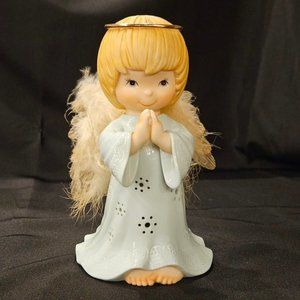 Christmas LED Fiber Optics Figurine Ceramic Blue Dress Angel Child 8" Tall 6e7